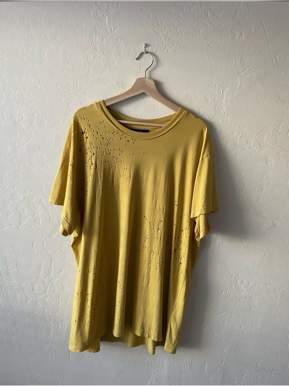 AMIRI Yellow Distressed Short-Sleeve Tee